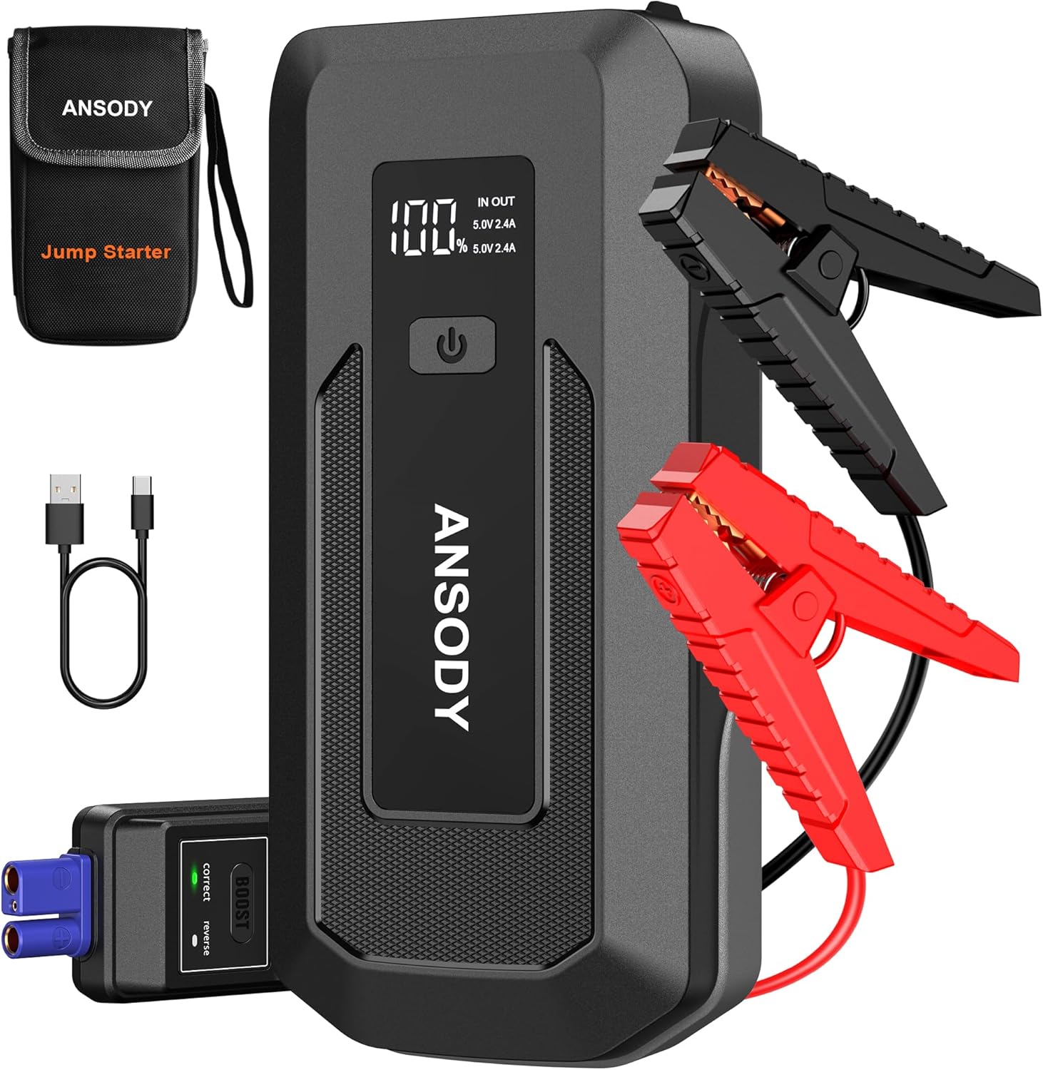 ANSODY Jump Starter Power Pack 3000A (Up to 10.0L Gas,8.0L Diesel), Car Battery Booster Jump Starter with Jump Leads, LED Flashlight, Jump Pack for 12V Vehicles Pickup SUV Motorcycle