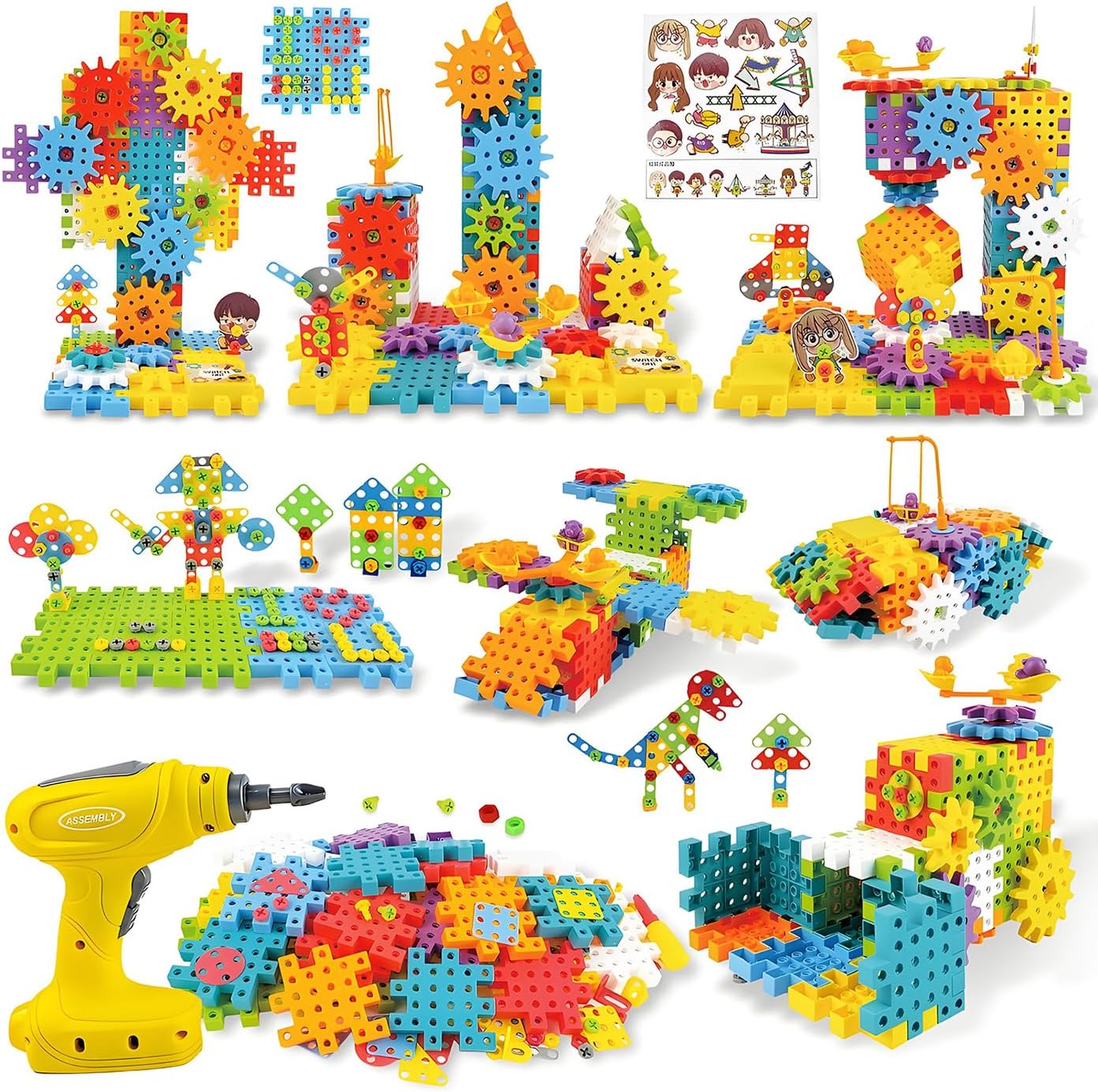 IIROMECI STEM Education Building Toys, 248 PCS Electric Gear Building Blocks Toys Set with Drill, Toddler Screw Toy, Kids Tool Set Construction Toy for Boys Girls Gifts Age 3+