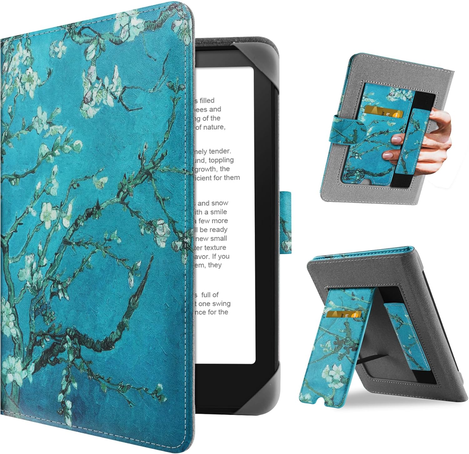 HoYiXi Universal Case for 7 inch Kindle Paperwhite/Colorsoft 2024 Compatible with 6.8" Paperwhite Kobo Clara HD/Kobo Clara 2E eReader Protective cover with Foldable Stand Built-in pocket,flower