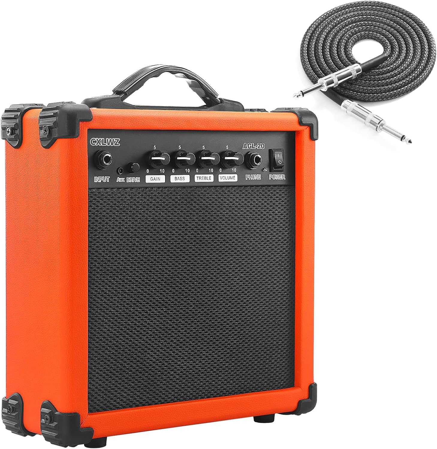 Electric Guitar Amp 20 Watt Amplifier Portable Amp with Headphone Input Gain Powe Including Professional Noise Reduction Cable （Orange）