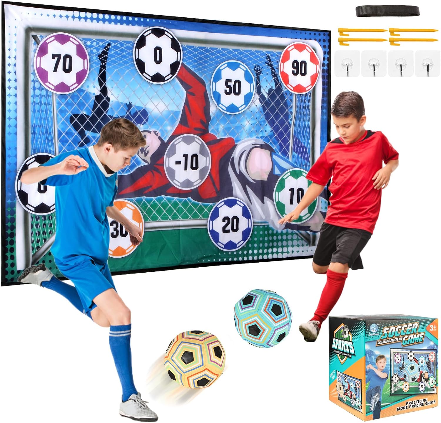 iFunLong Football Ball Game Set for Kids, Indoor Outdoor Sports Toy with Foldable Goal, Foldable Flannel Goals, Soft Velcro Balls,Birthday for 3 4 5 6 7 8 Year Old Boys Girls Sport Toy
