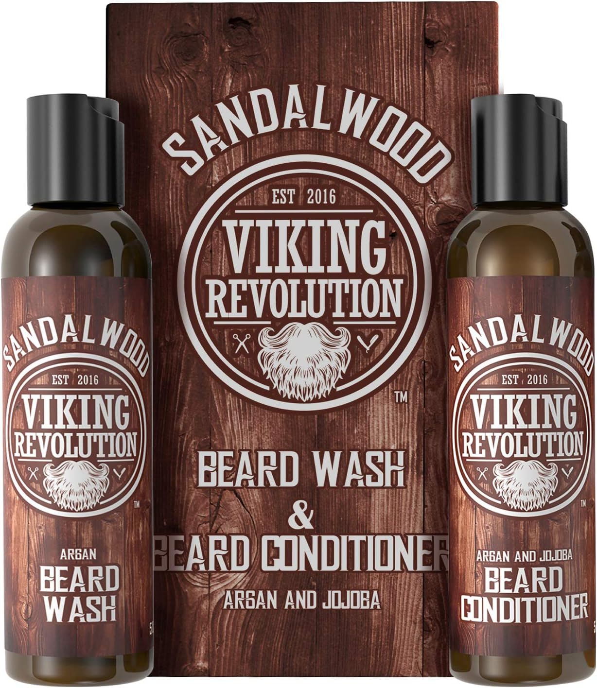 Viking Revolution - Beard Shampoo And Conditioner - Natural Beard Wash & Beard Conditioner With Argan & Jojoba Oils - Softens & Strengthens - Gifts For Men - Sandalwood - 2 x 150 ml