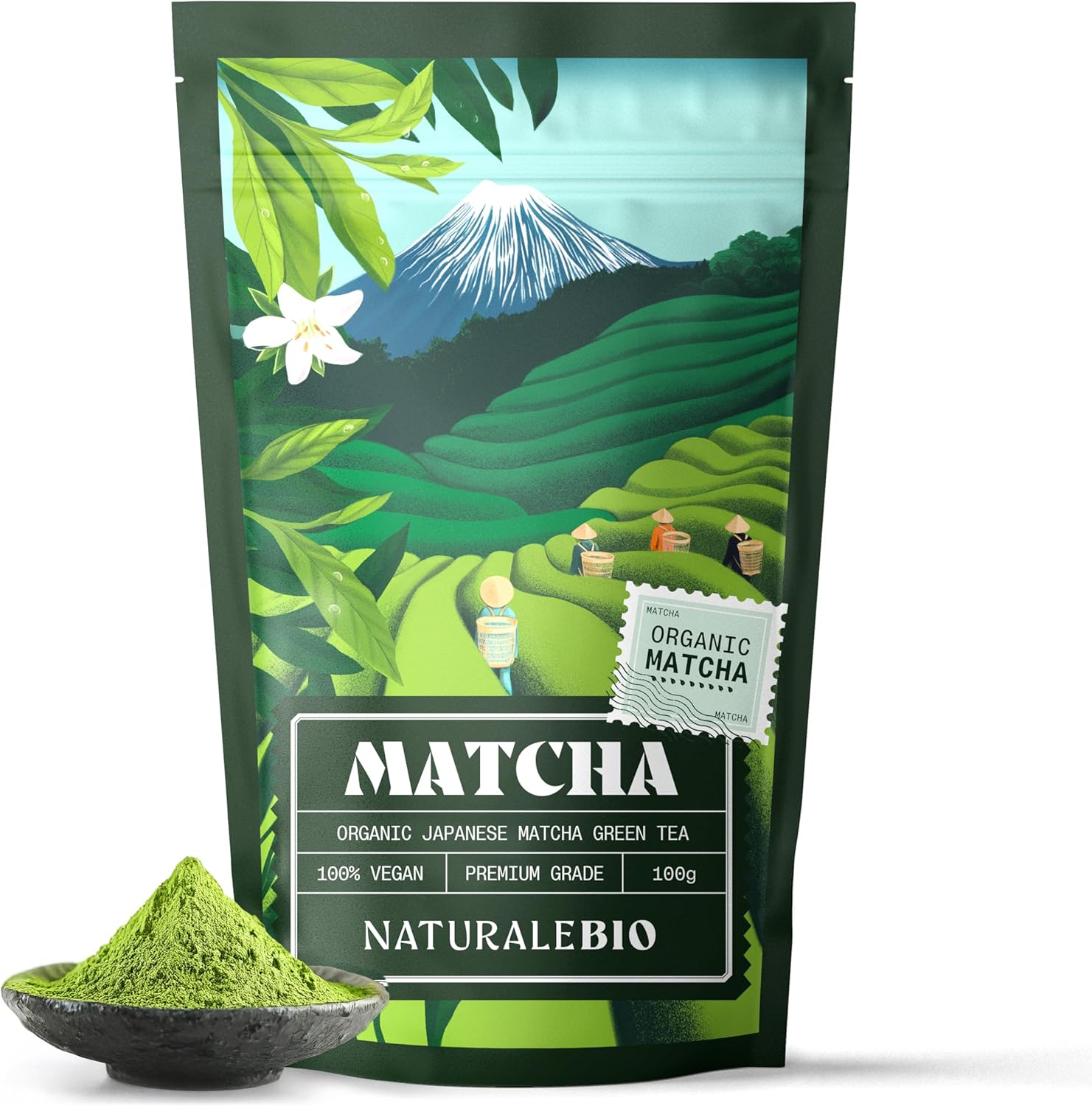NaturaleBio Japanese Organic Matcha Green Tea Powder - Premium Grade-100g. Produced in Japan, Uji, Kyoto. Use for Drinking, Cooking, Baking, Smoothie Making and with Milk. Vegan & Vegetarian Friendly