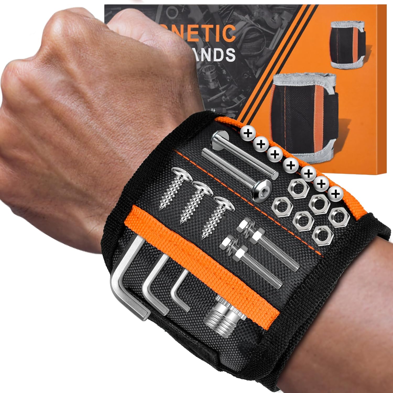 Tmacker Magnetic Wristband for Tools Holding Screws Nail Drill Bits-Adjustable Velcro Strap Breathable for Men Dad Husband Grandpa DIY Handyman-Gifts for Christmas Birthday Stocking Stuffers