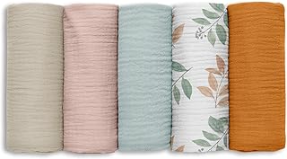 Muslin Receiving Blankets, Neutral Blanket Swaddling for Newborn Boys and Girls, 5 Pack Breathable and Skin-Friendly Swaddle Wrap for Infant Baby (Gentle Colors)