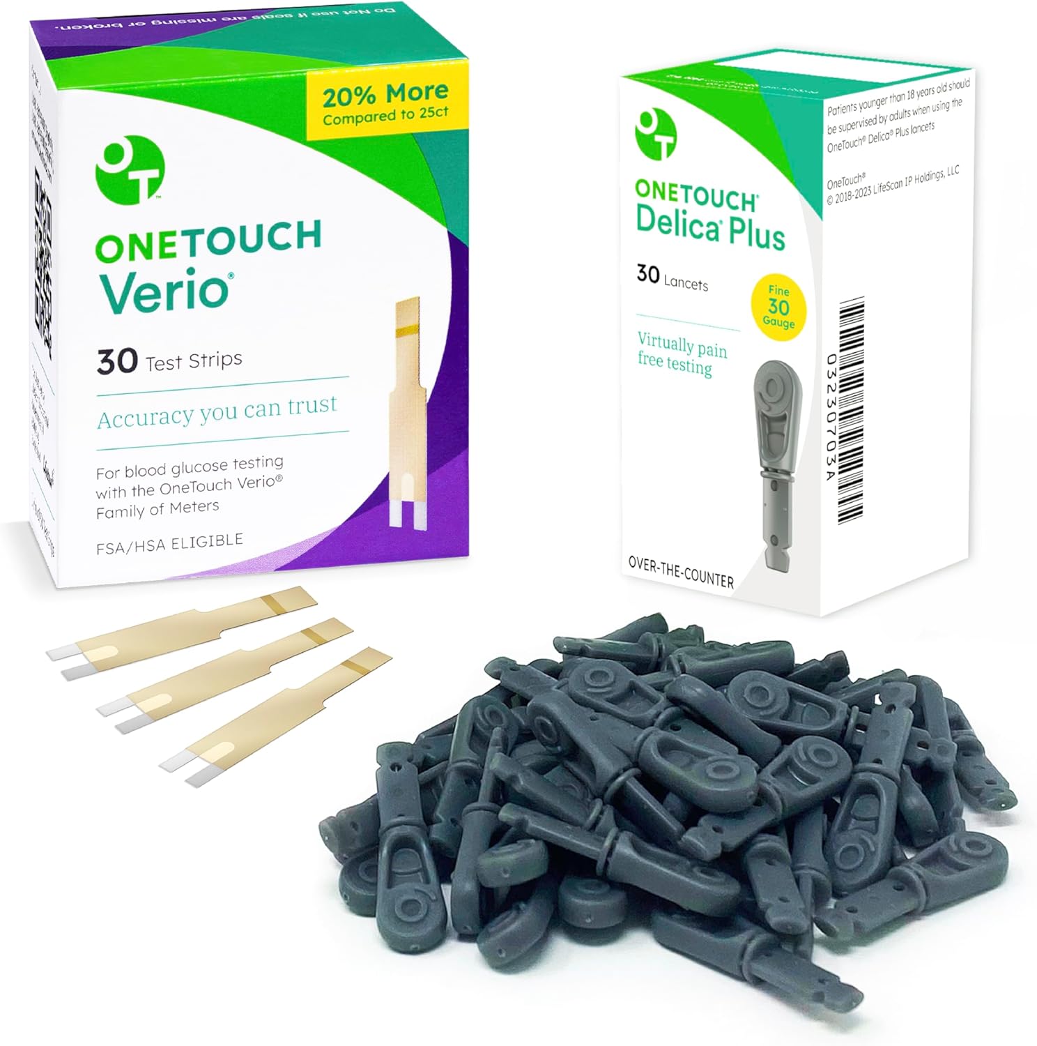 OneTouch Delica Plus Lancets & OneTouch Verio Test Strips Bundle - Includes 30 Test Strips & 30 Lancets - Fine 30-Gauge - for Diabetes Testing - Diabetic Supplies for Blood Sugar Monitor