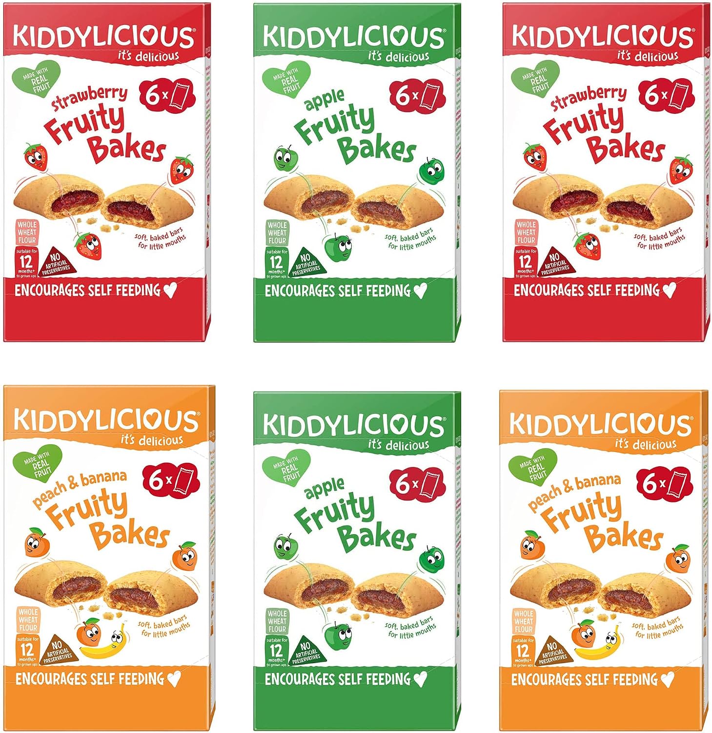 Kiddylicious Fruity Bakes Mixed Variety Pack - Apple, Peach & Banana, Strawberry (36x22g)