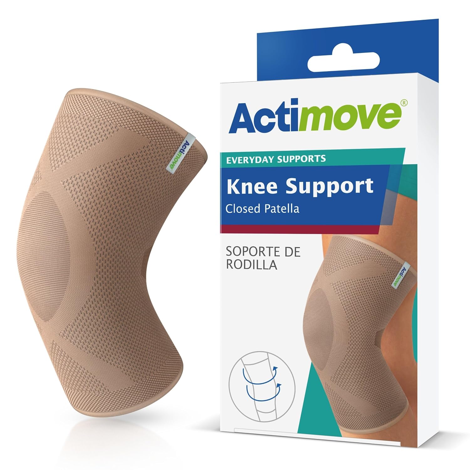 Actimove Everyday Supports Knee Support Closed Patella for Men and Women – Helps with Pain Relief and Swelling – For Chronic Knee Pain and Overuse Knee Injuries – Left/Right Wear – Beige, Large