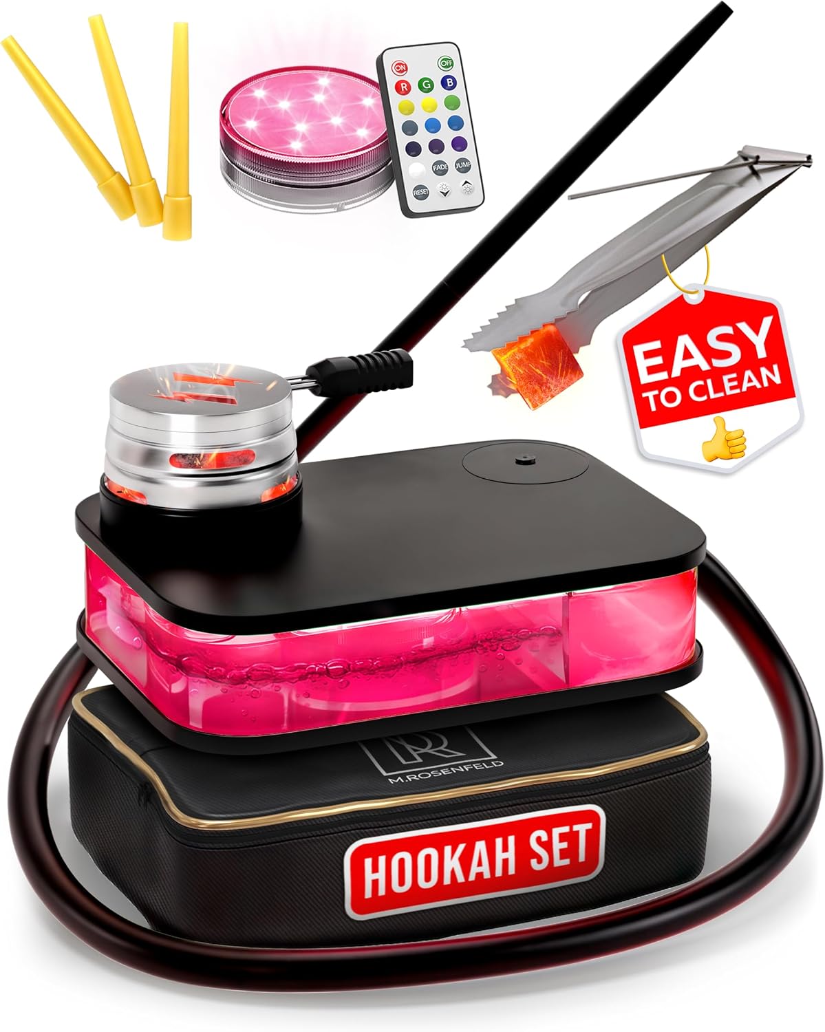 M. ROSENFELD Portable Shisha Set - Premium Black Small Hookah Set For Travel with Bag Hookah Set With Charcoal Holder & Coal Cover