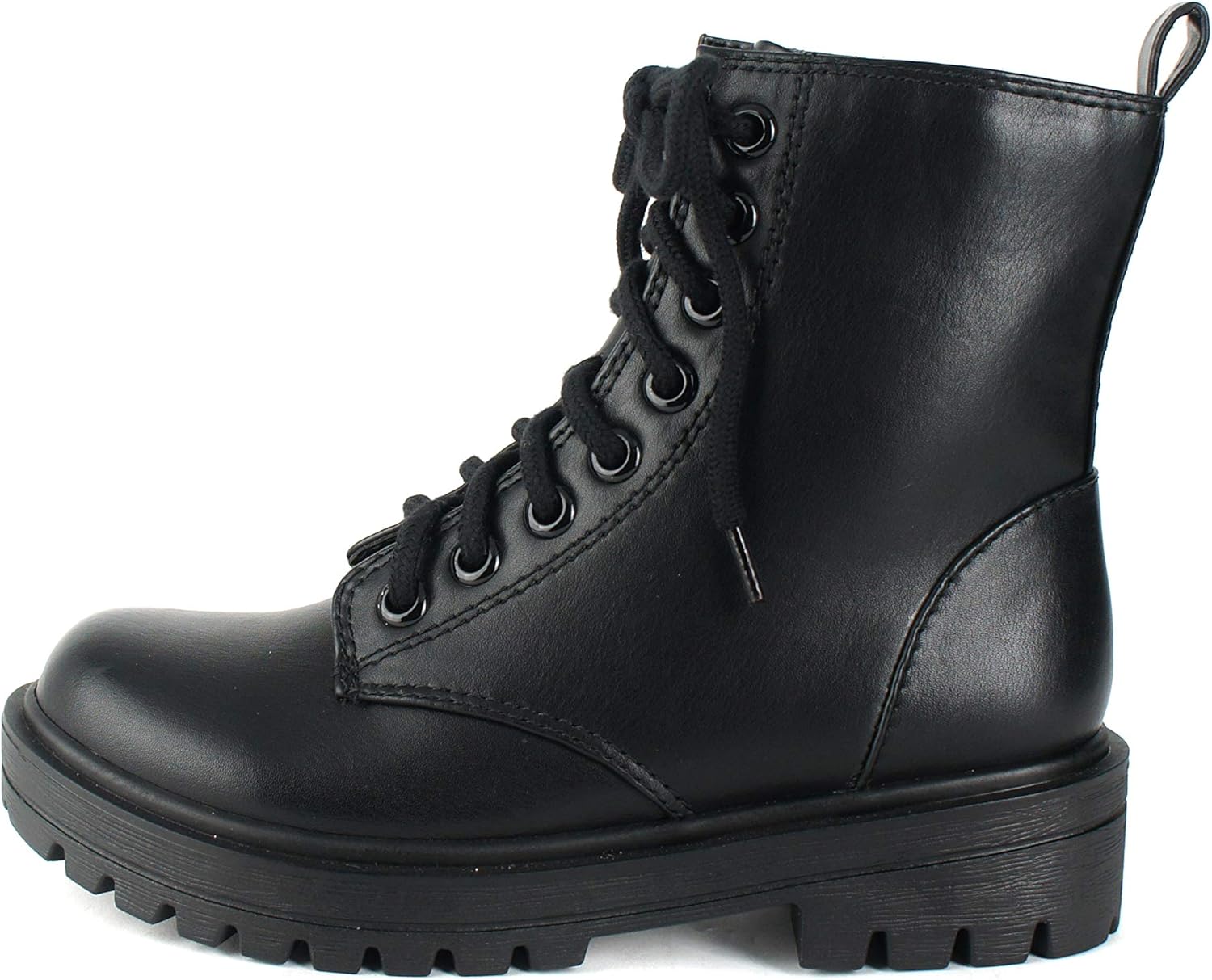 Soda FIRM - Lug Sole Combat Ankle Bootie Lace up w/Side Zipper