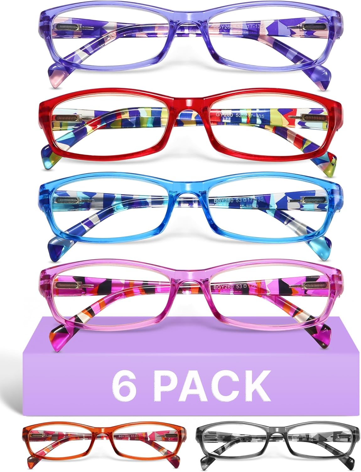 Gaoye 2.25 Reading Glasses for Women, 6 pack Fashion Readers for Women Spring Hinge Eye Glasses, Blue Light Reading Glasses