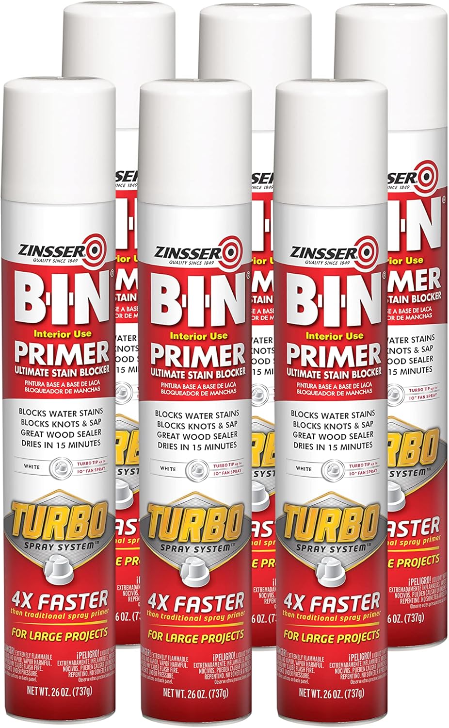 Zinsser 356880-6PK B-I-N Primer Turbo Spray System, 26 oz, White, (Pack of 6)