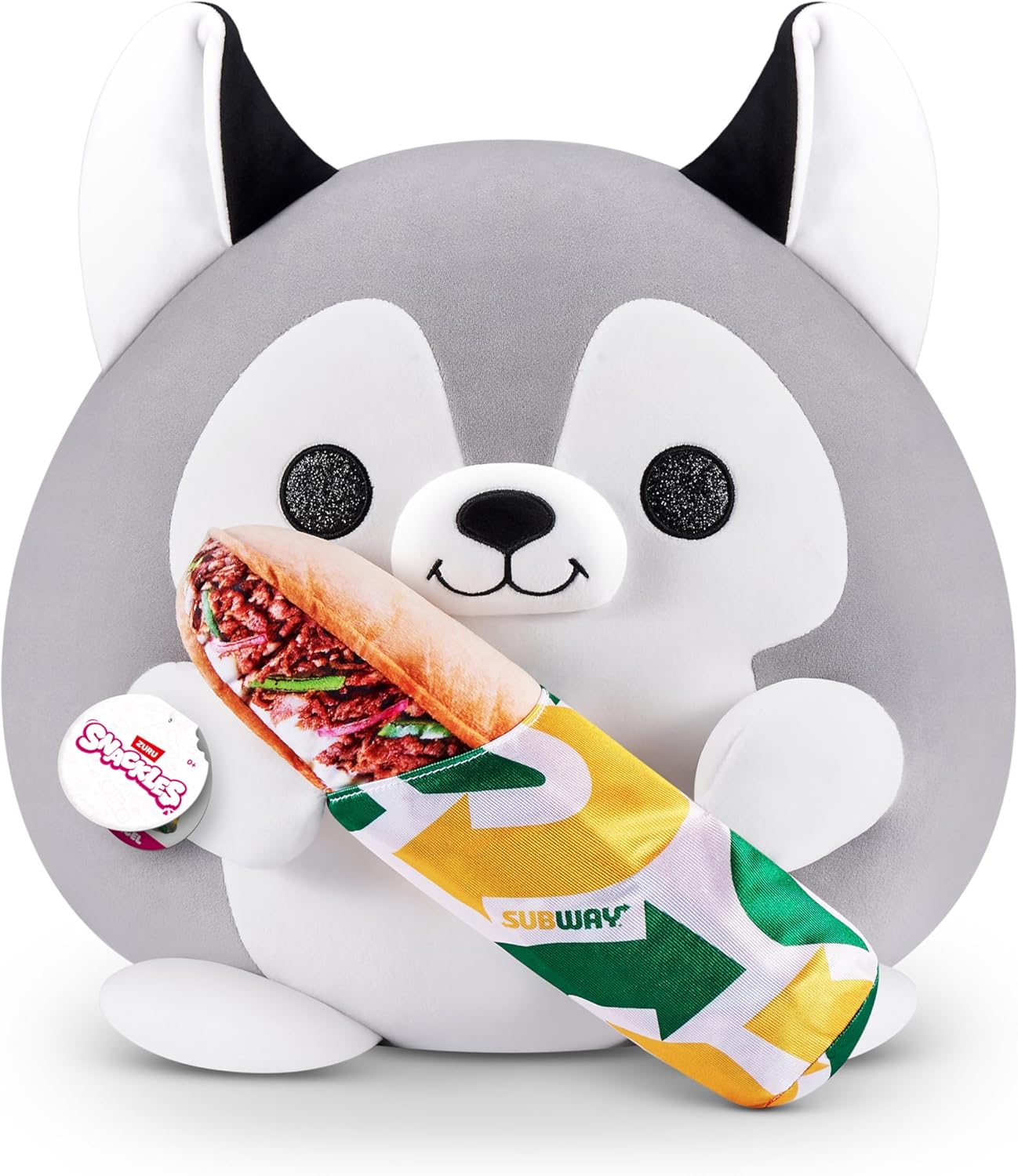 Snackles Super Sized 35 cm, Husky (Subway), by ZURU Cuddly Squishy Comfort 35 cm Plush with License Snack Brand Accessory (Husky)