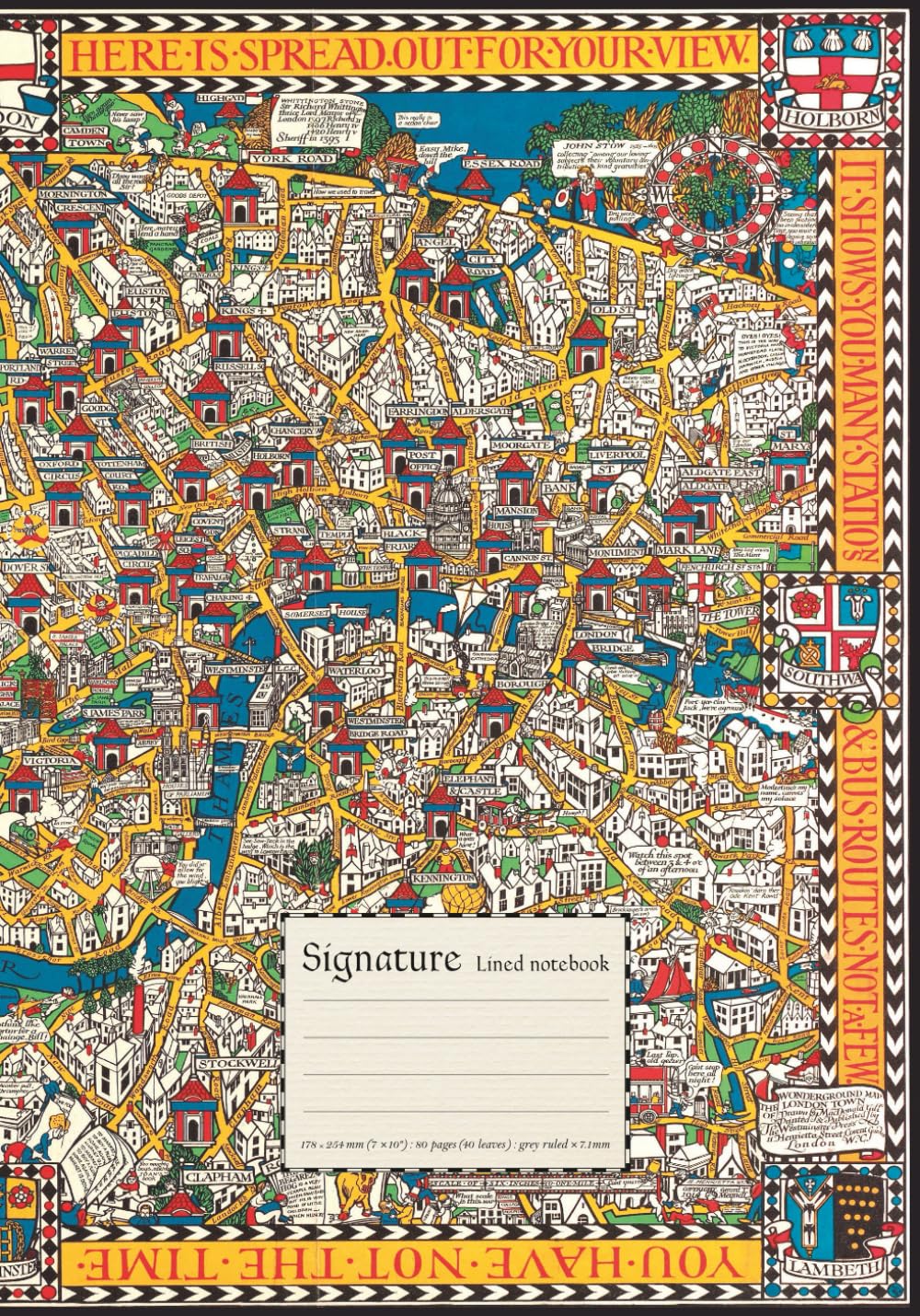 Signature Lined Notebook: London street map, college ruled, cream paper, 80 pages, 7 x 10"
