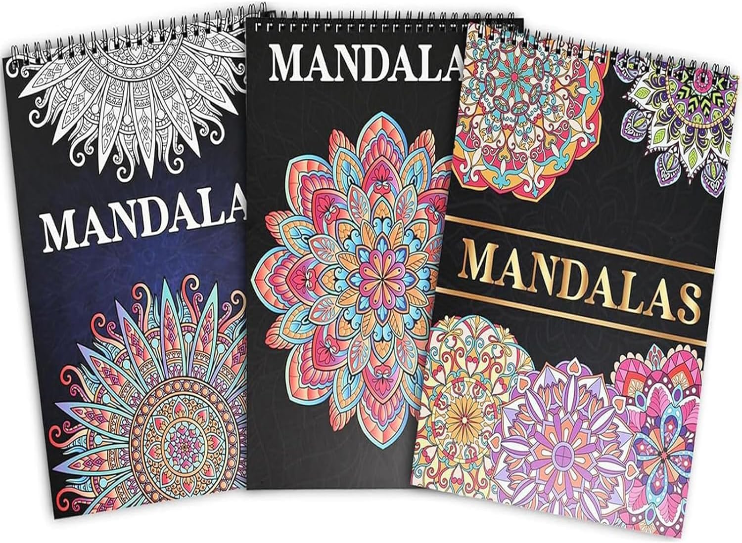 Zylota 3 Pack Mandalas Colouring Books for Adults,Unique Mandala Pattern for Relaxation, Adults Colouring Book Spiral Bound,Relaxing Colouring Books for Women