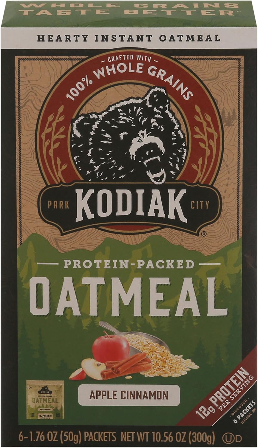Kodiak Instant Oatmeal Packets, Apple Cinnaamon, High Protein, 100% Whole Grains, 1 box with 6 packets (6 packets)