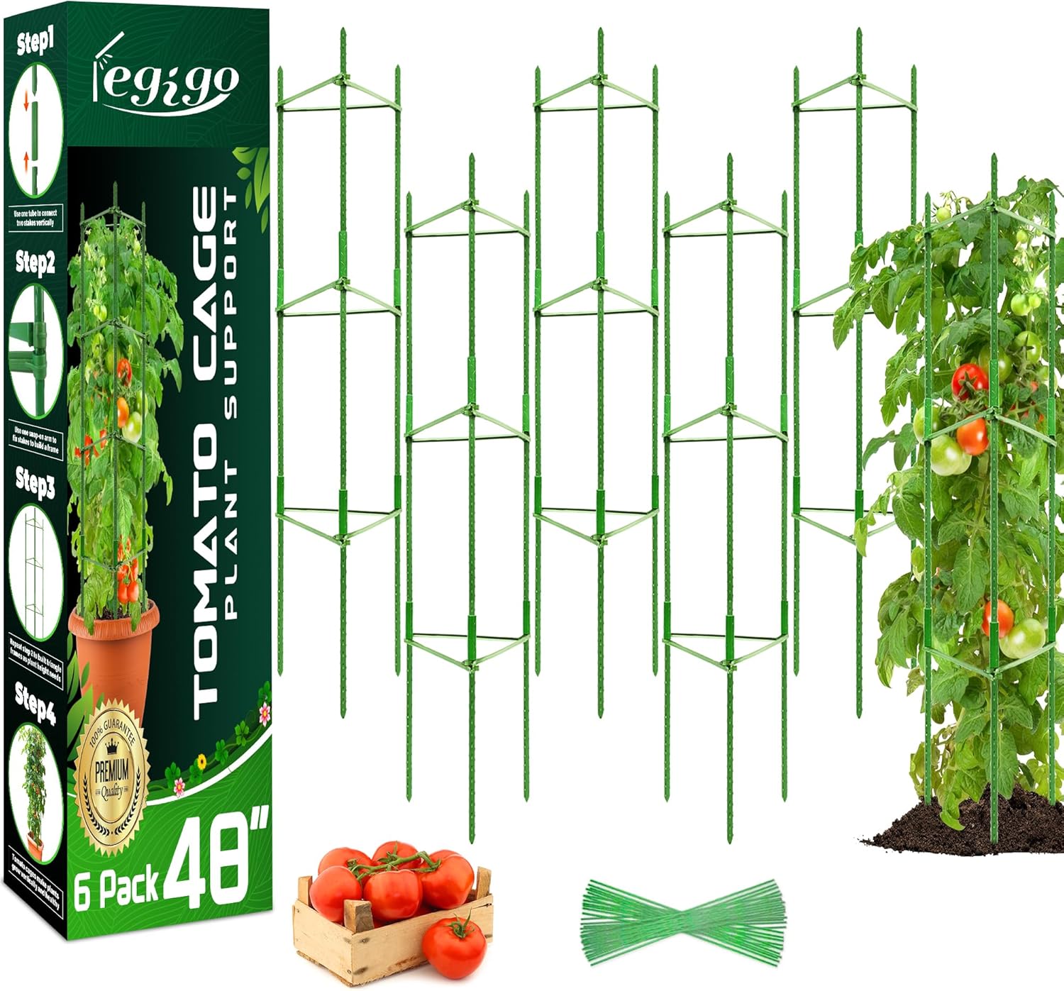 Legigo 6-Pack Tomato Cage for Garden Plant Support- Up to 48inch Garden Stakes Tomato Cage, Tomato Trellis for Potted Plants, Tomato Cages Plant Stakes for Climbing Vegetables Plants Flowers