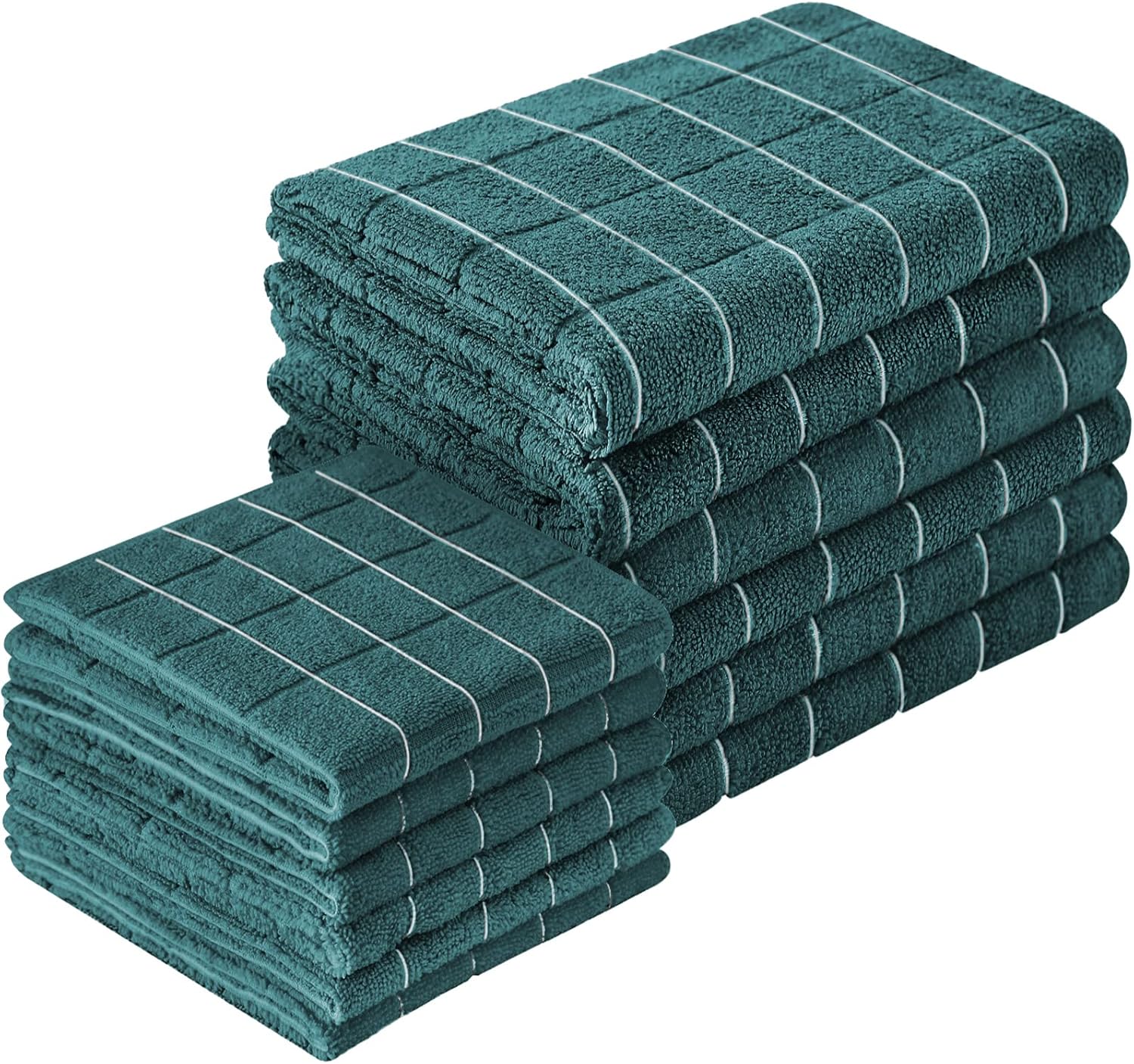 Puomue Microfiber Kitchen Towels and Dishcloths Set, 26 X 18 Inch and 12 X 12 Inch, Set of 12 Bulk Lint Free Dish Towels for Drying Dishes, Dark Green