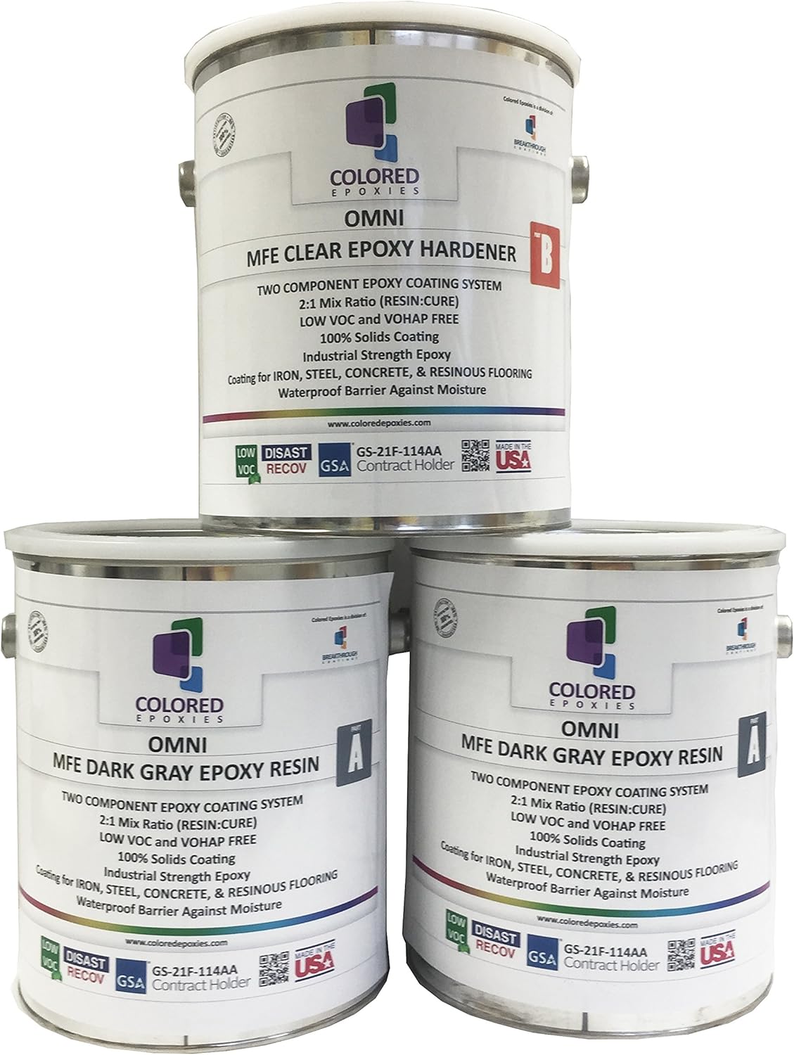 Coloredepoxies 10018 Dark Gray Epoxy Resin Coating Made with Beautiful and Vibrant Pigments, 100% solids, For Garage Floors, Basements, Concrete and Plywood. 3 Gallon Kit