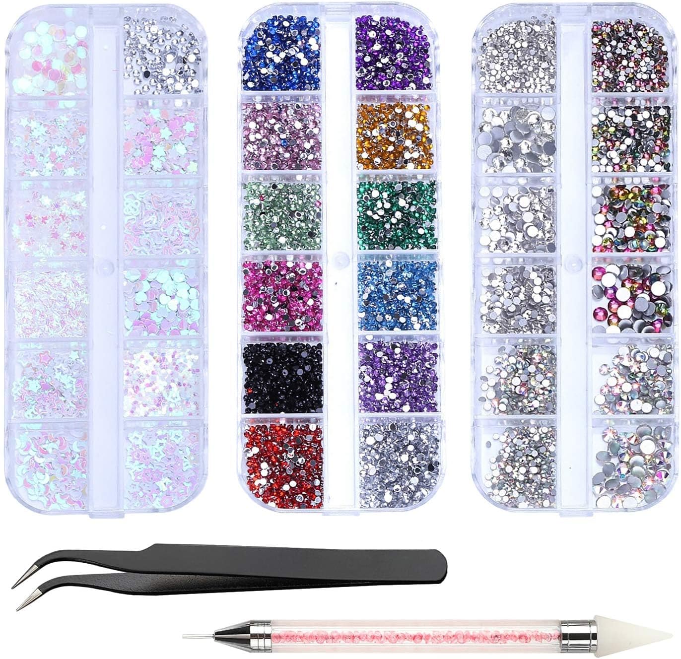 4200pcs Rhinestones for Nails, Nail Glitter Sequins Nail Decals with Crystals Nail Gems Diamonds for Nail Art Including Wax Pencil for Rhinestones And Rhinestone Picker