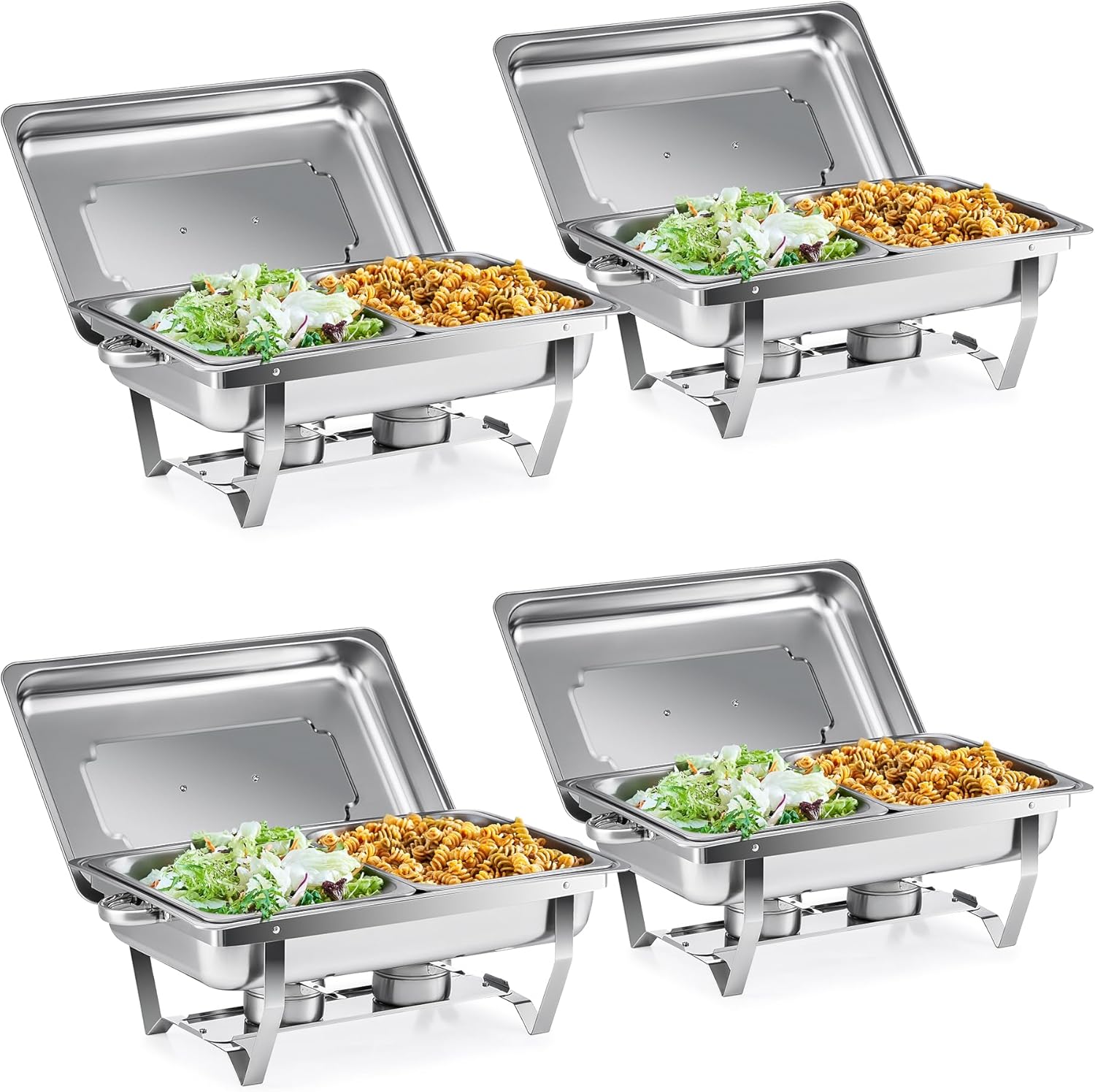 WILPREP Chafing Dish Buffet Set, 9L Chafer for Catering with 2 Half Size Food Pans Fuel Holders Lid Foldable Frame, Food Grade Stainless Steel Food Warmer for Parties Buffets Banquets Dinners (4PCS)