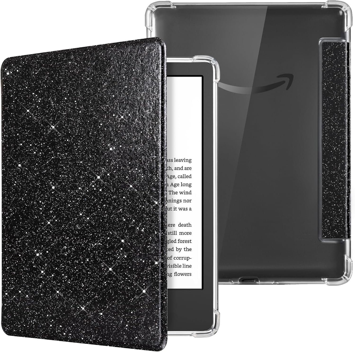 CoBak Case for 6" Kindle 11th Gen (2022) - Ultra Slim Transparent Clear TPU Back Shell Protective Cover with Auto Wake/Sleep for Kindle 11th Generation 2022 Release, Glitter Black