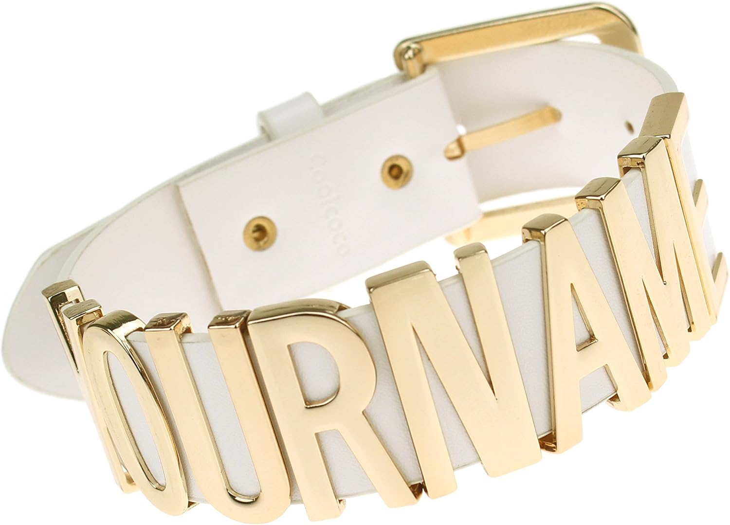 Adjustable White Leather Belt Gold Letter Customized Name Choker Necklace Collar