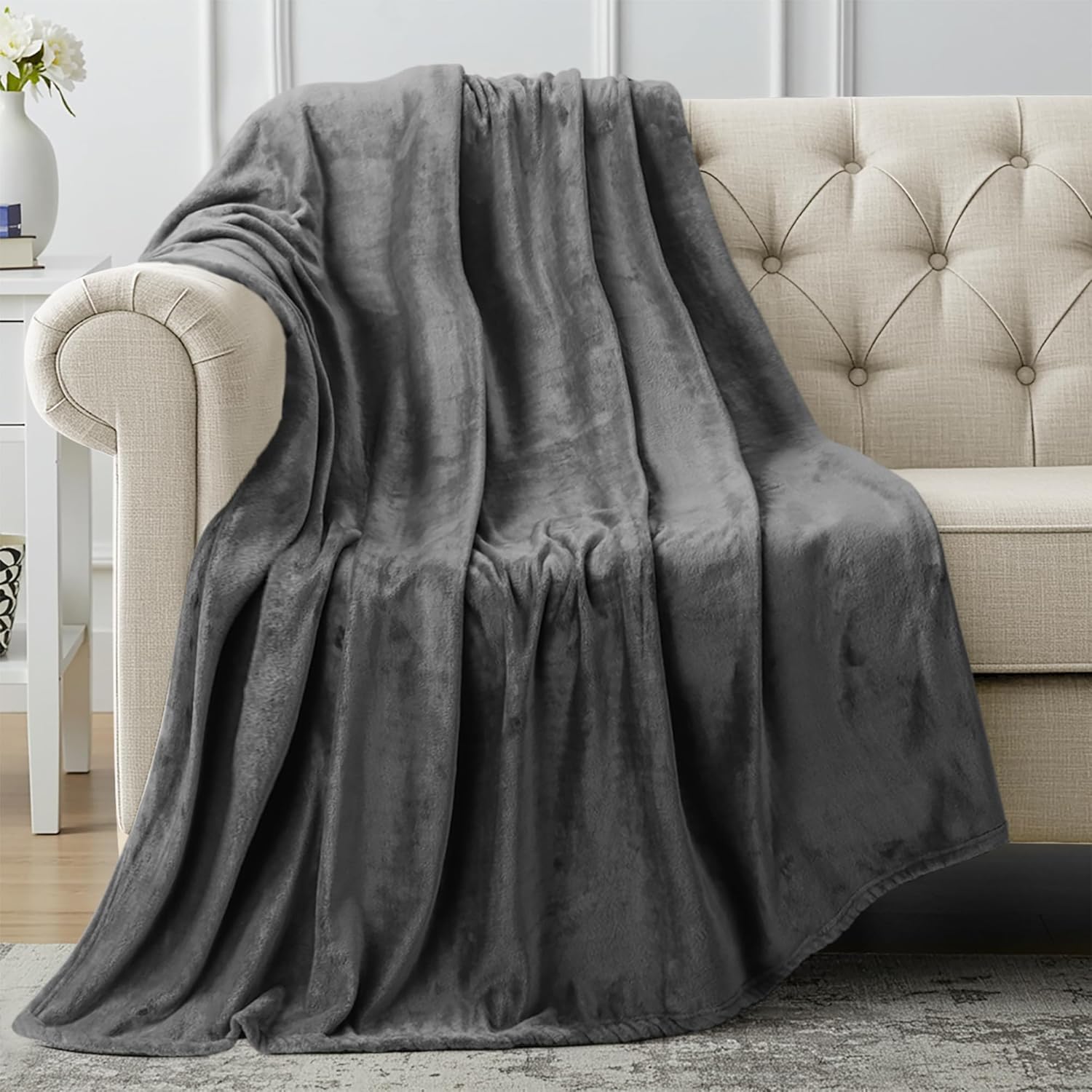Utopia Bedding Grey Fleece Blanket [Throw - 152 x 127 cm] Soft Cosy fluffy 300 GSM Blankets for Bed, Sofa & Couches