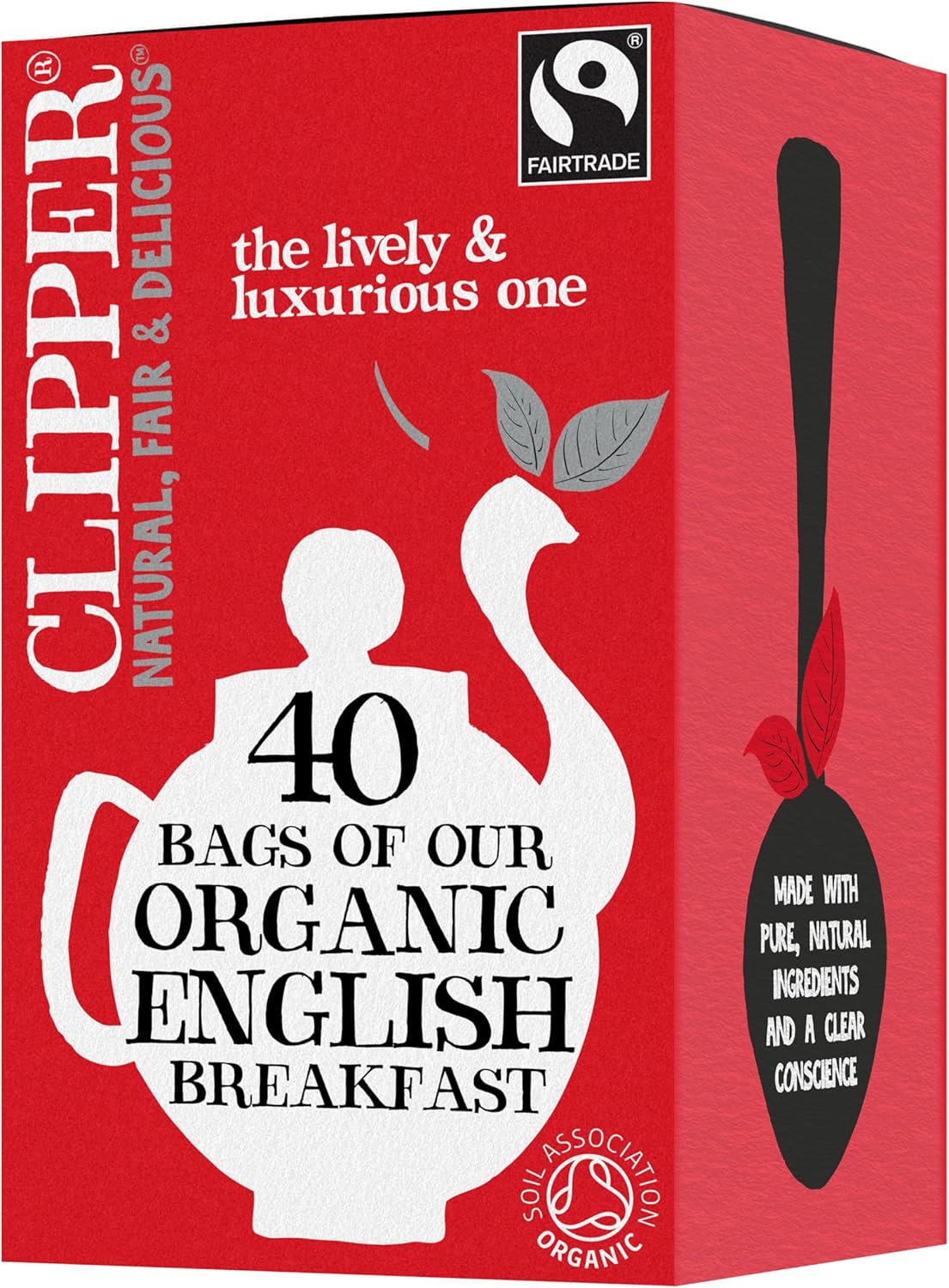 Clipper Fairtrade Organic English Breakfast Tea Bags | Black Tea Bags | Natural, Unbleached, Plant-Based Biodegradable & Sustainable Teabags | Eco Conscious, Non GM & Fair Trade Tea (40 Teabags)