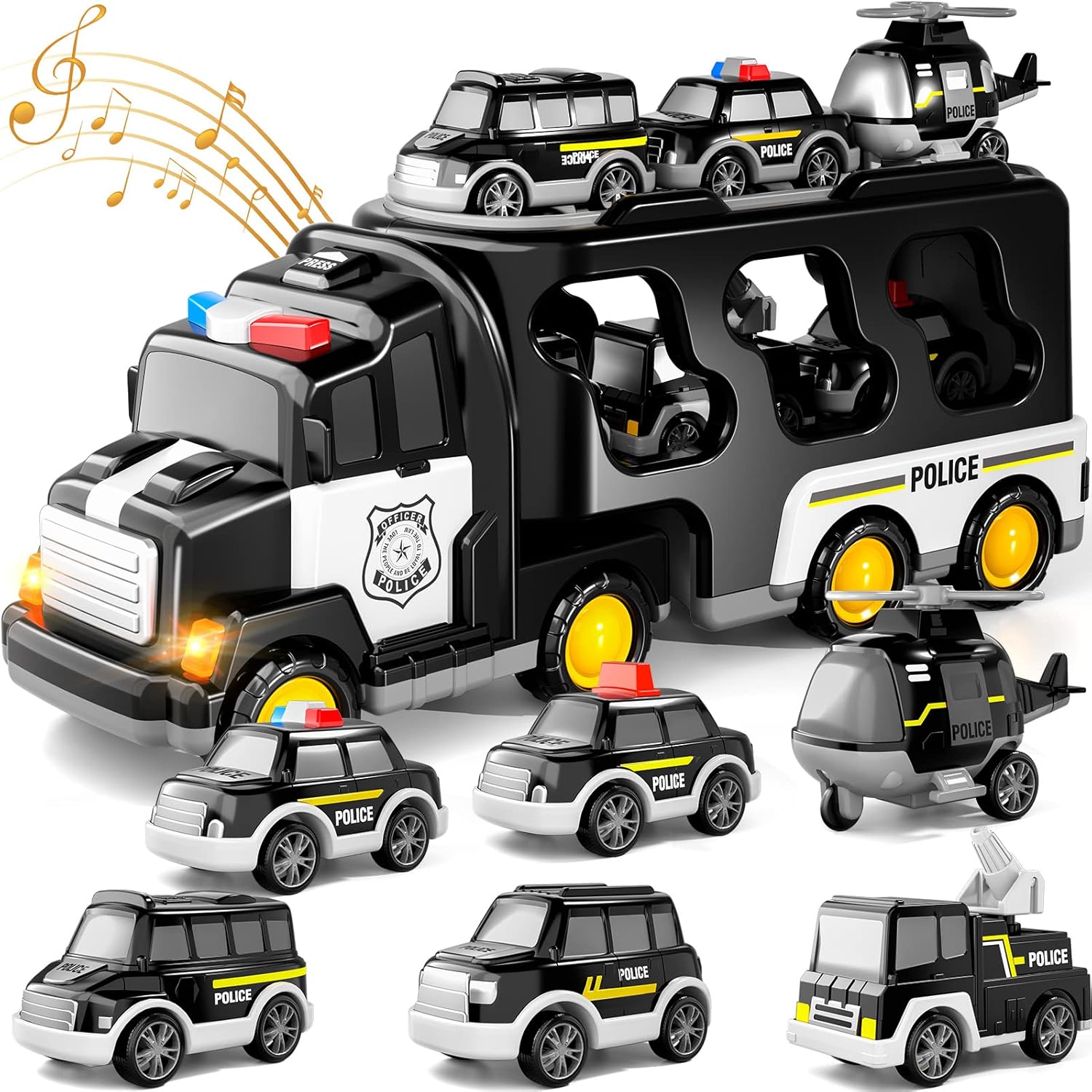 Doloowee Police Truck Toys for Kids 3 4 5 6 Years Old, 7 in 1 Truck Friction Power Toy Car Christmas Birthday Gifts for Boys & Girls 3-5 Years Old