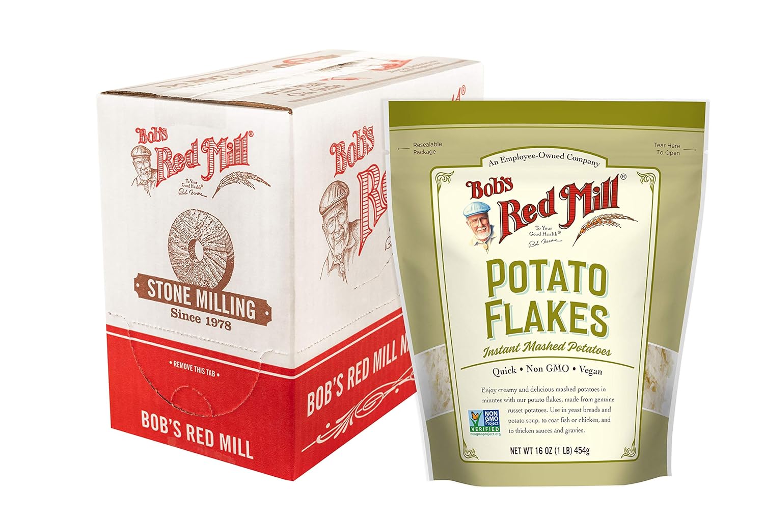 Bob's Red Mill Potato Flakes, 16oz (Pack of 4) - Non GMO, Vegan, Kosher
