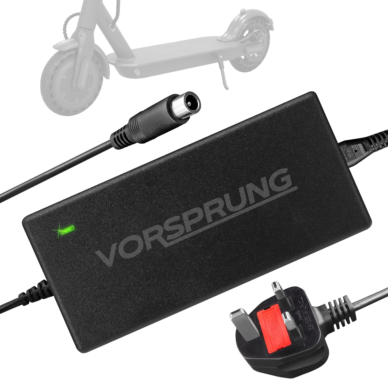 VORSPRUNG® Rapid Electric Scooter Charger with LED Charging Indicator, Suitable for Xiaomi M365, Pro, Pro 2, Essentials, 1S,Ninebot Segway,Aovo,Es1 Es2 Es4 E22e E25e E45e and more.. (1 Pin to UK Plug)