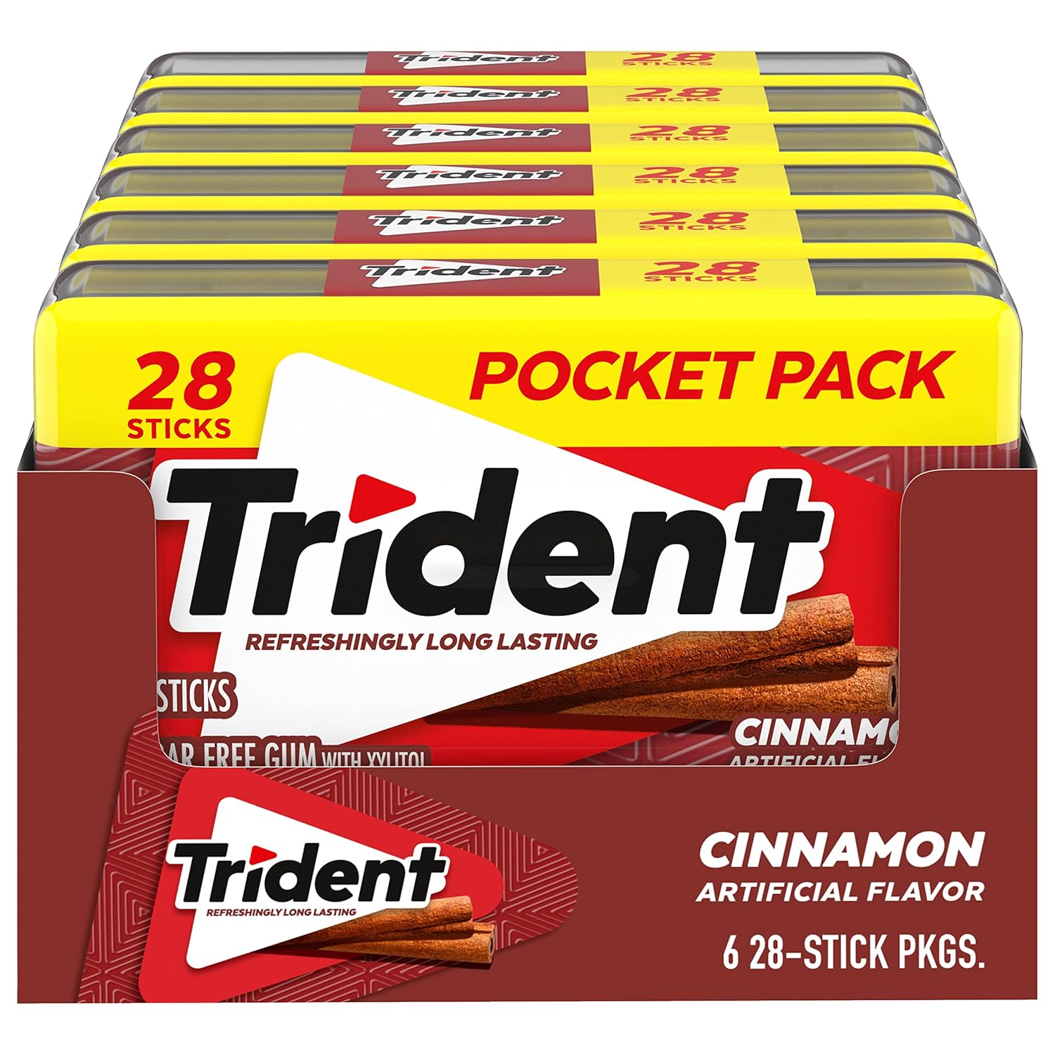 Trident Cinnamon Sugar Free Gum, 6 Pocket Packs of 28 Pieces (168 Total Pieces)