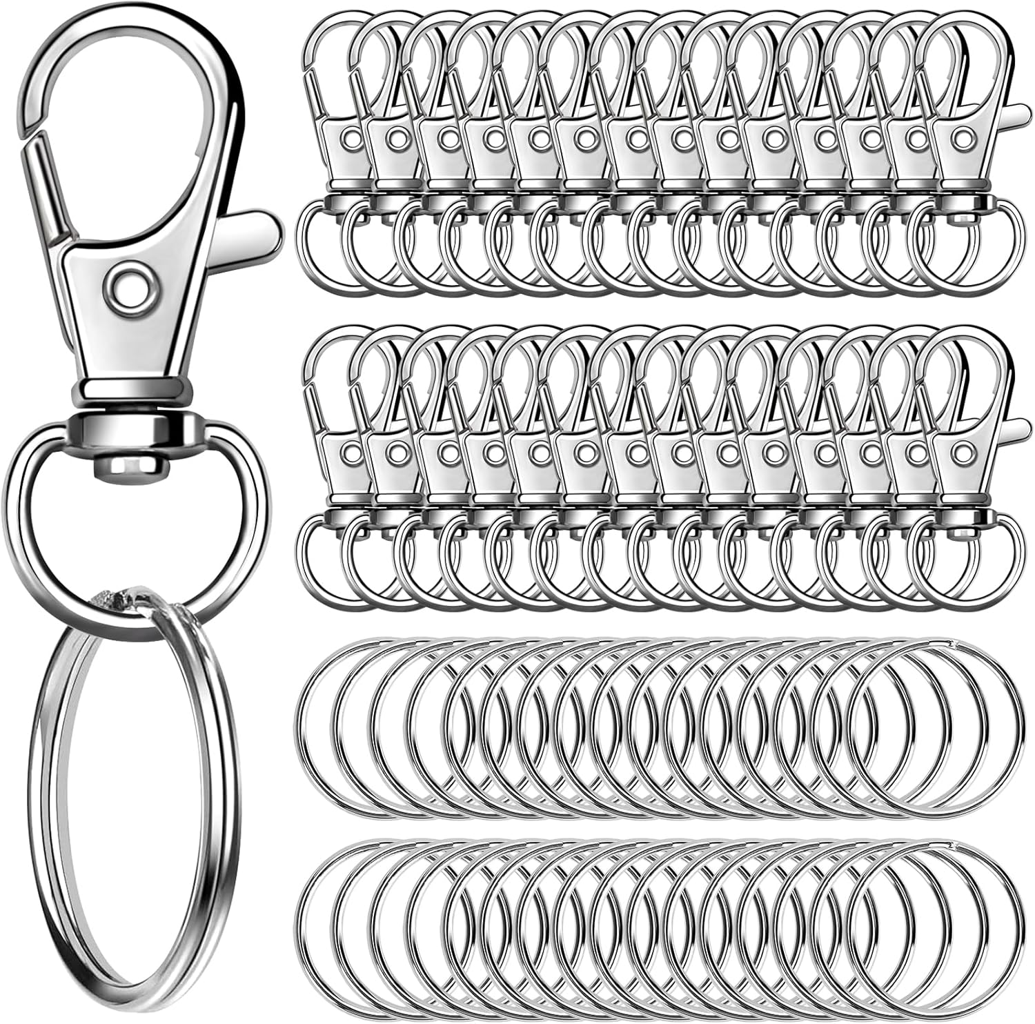 120pcs Swivel Lobster Clasps & Key Ring Hoops, 60pcs Metal Keyring Clips Keychain Hooks and 60pcs Split Rings for Jewellery Making Hanging Crafts