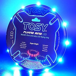 TOSY Flying Ring - 16 Million Color RGB or 12 LEDs, Super Bright, Lost Mode, Auto Light Up, Safe & Soft, Waterproof, Lightweight Frisbee, Birthday, Camping & Outdoor/Indoor Gift Toy for Boy/Girl/Kid