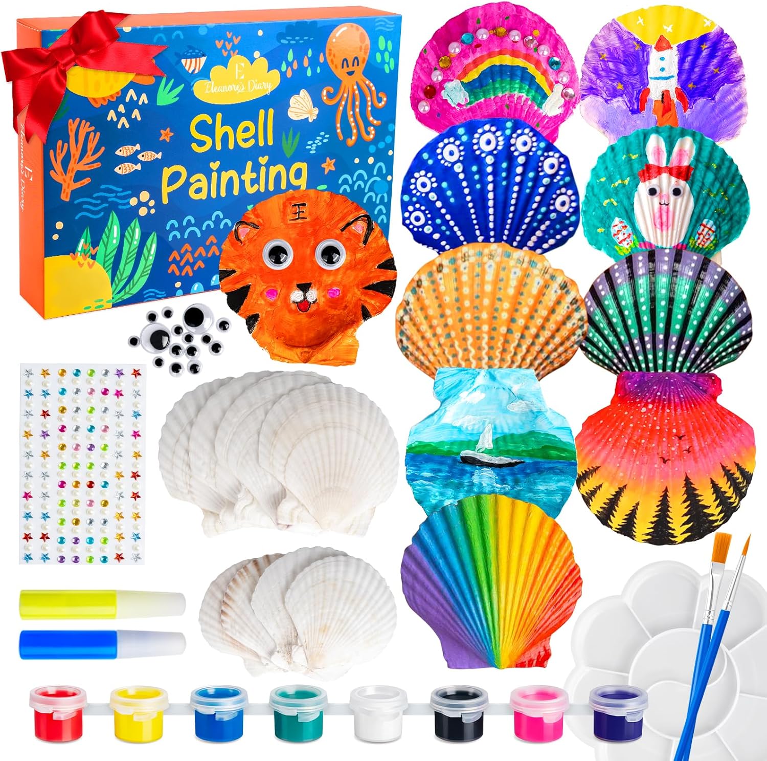 Eleanore's Diary Kids Sea Shell Painting Kit, Arts & Crafts Painting Gifts for Boys Girls, DIY Creative Craft Activities Toys for Age 5 6 7 8 9 10 11 12 Year Old, Birthday Easter Rainy Day Gifts
