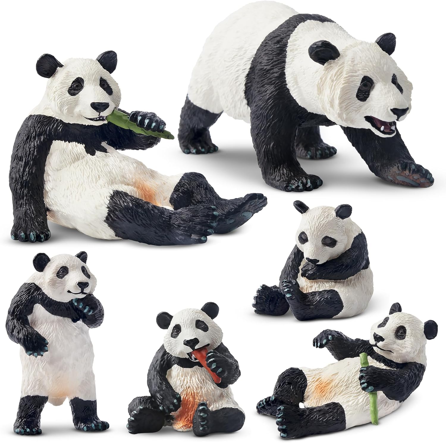 Toymany 6PCS Panda Figurines Toy Set, Realistic Plastic Jungle Animals Figures Family Set with Bamboo & Baby Pandas, Educational Toy Cake Toppers Christmas Birthday Gift for Kids