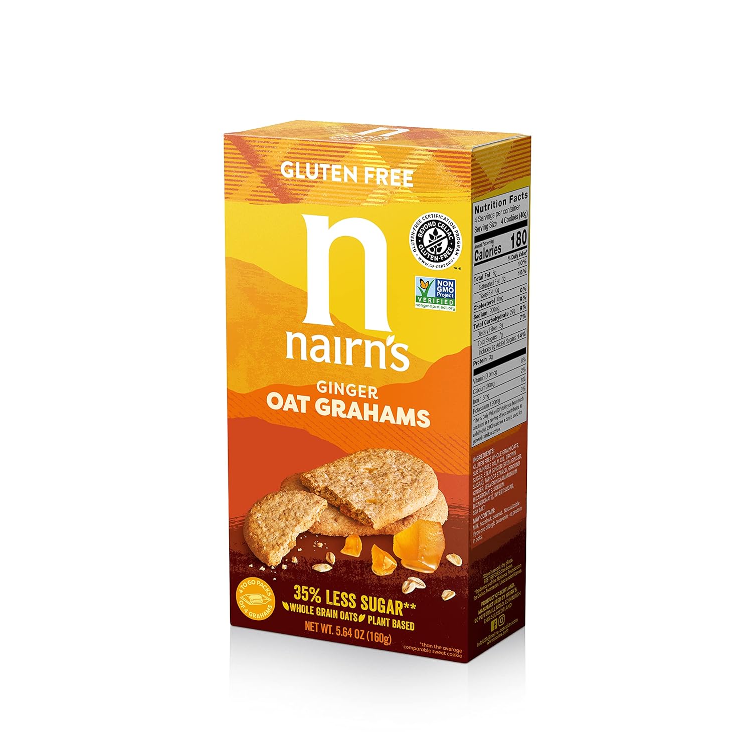 Nairn's Gluten-Free Stem Ginger Oat Grahams - Healthy, Tasty and Safe for Celiacs. Perfect On-the Go Snack .High Fiber, No Artificial Colors, Flavors, or Preservatives, 5.64oz
