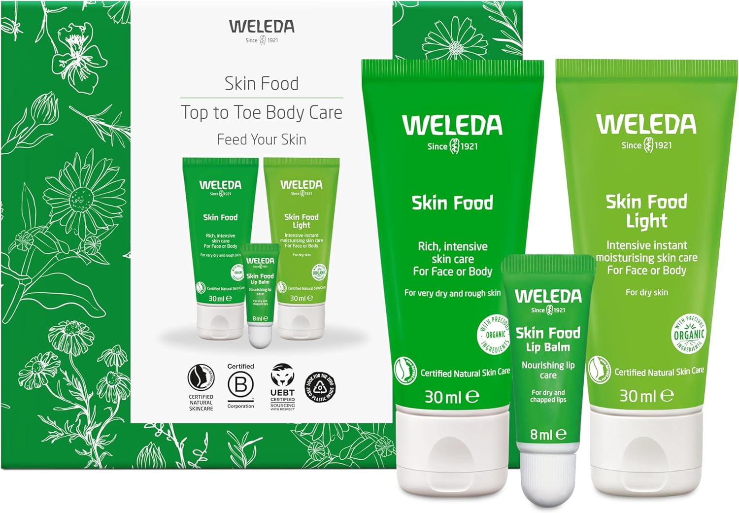 Weleda Skin Food Top to Toe Gift Set, Skin Care Set - Skin Food Original 30ml, Light 30ml & Lip Balm, for Women & Men, Multiple Uses, 100% Certified Natural, Organic