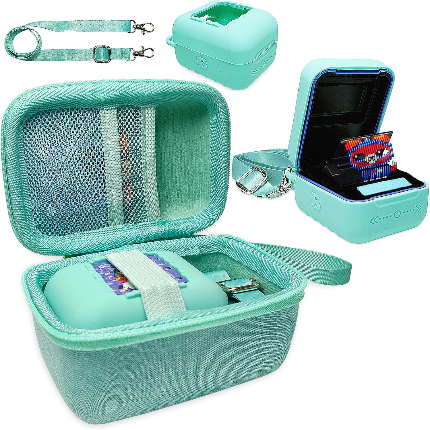 JCHPINE Hard Carrying Case and Silicone Cover for Bitzee Interactive Toy Digital Pet, Accessories Case for Bitzee Virtual Electronic Pets Original 15 Animals (Teal)