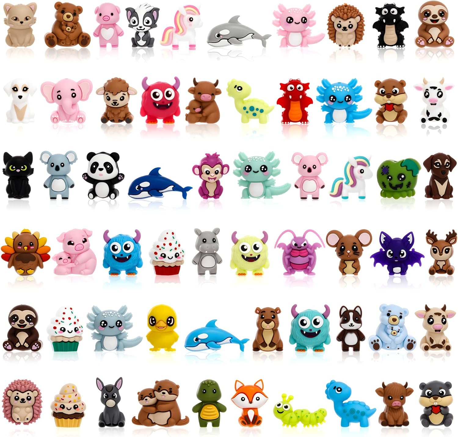 Ferreve 60 Pcs 3D Animal Silicone Focal Beads for Pens, Keychain Making, Focal Beads Bulk for Beadable Keychain DIY Crafts Necklace Bracelet Phone Chain Charms Jewelry Making