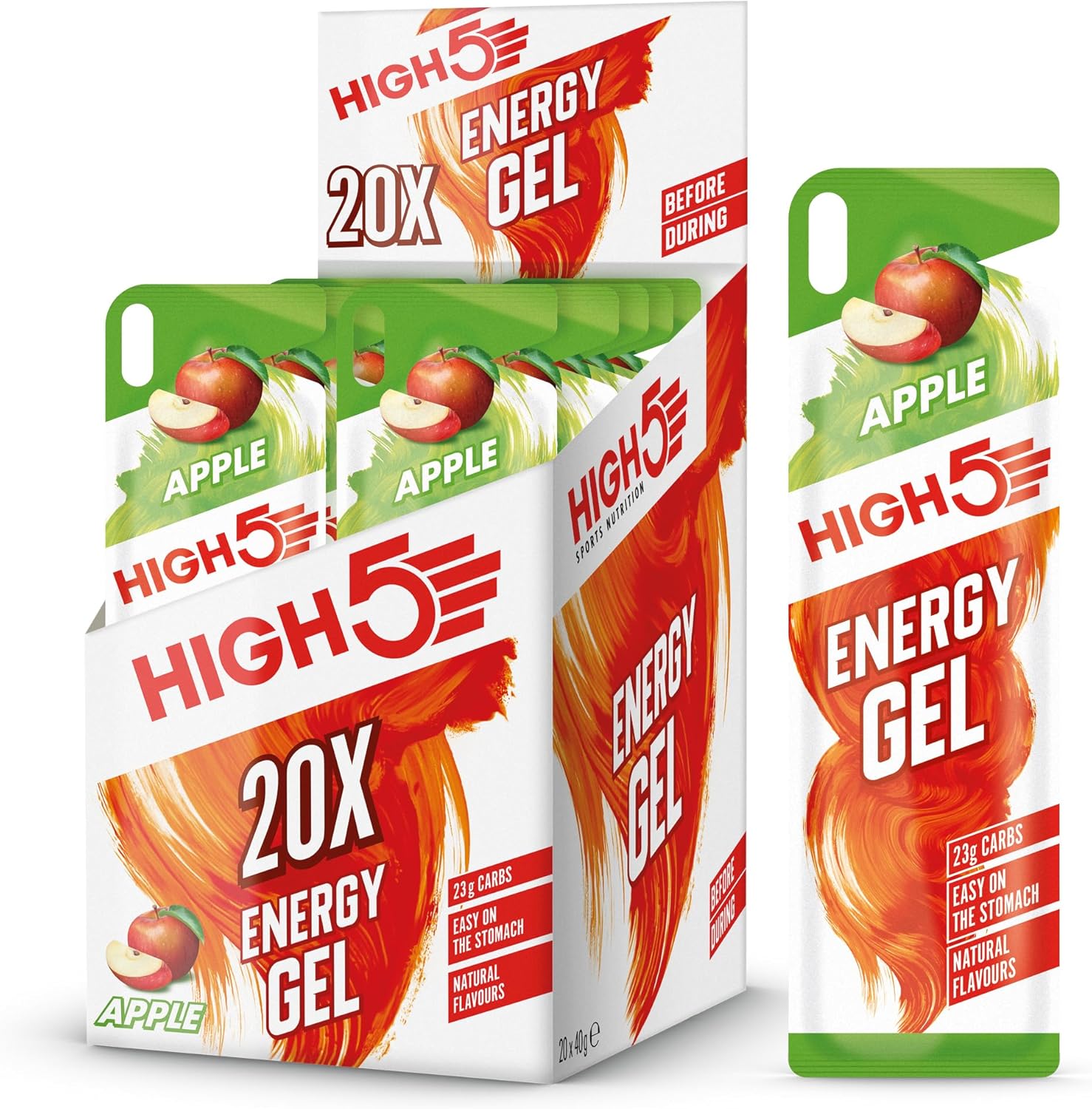 HIGH5 Energy Gels for Running - Glucose Gel for Fast & Sustained Energy - Natural Fruit Juice, No Caffeine - On-the-Go Fuel for Runners, Cyclists & Endurance Athletes, Hiking Food (Apple, 20 x 40g)