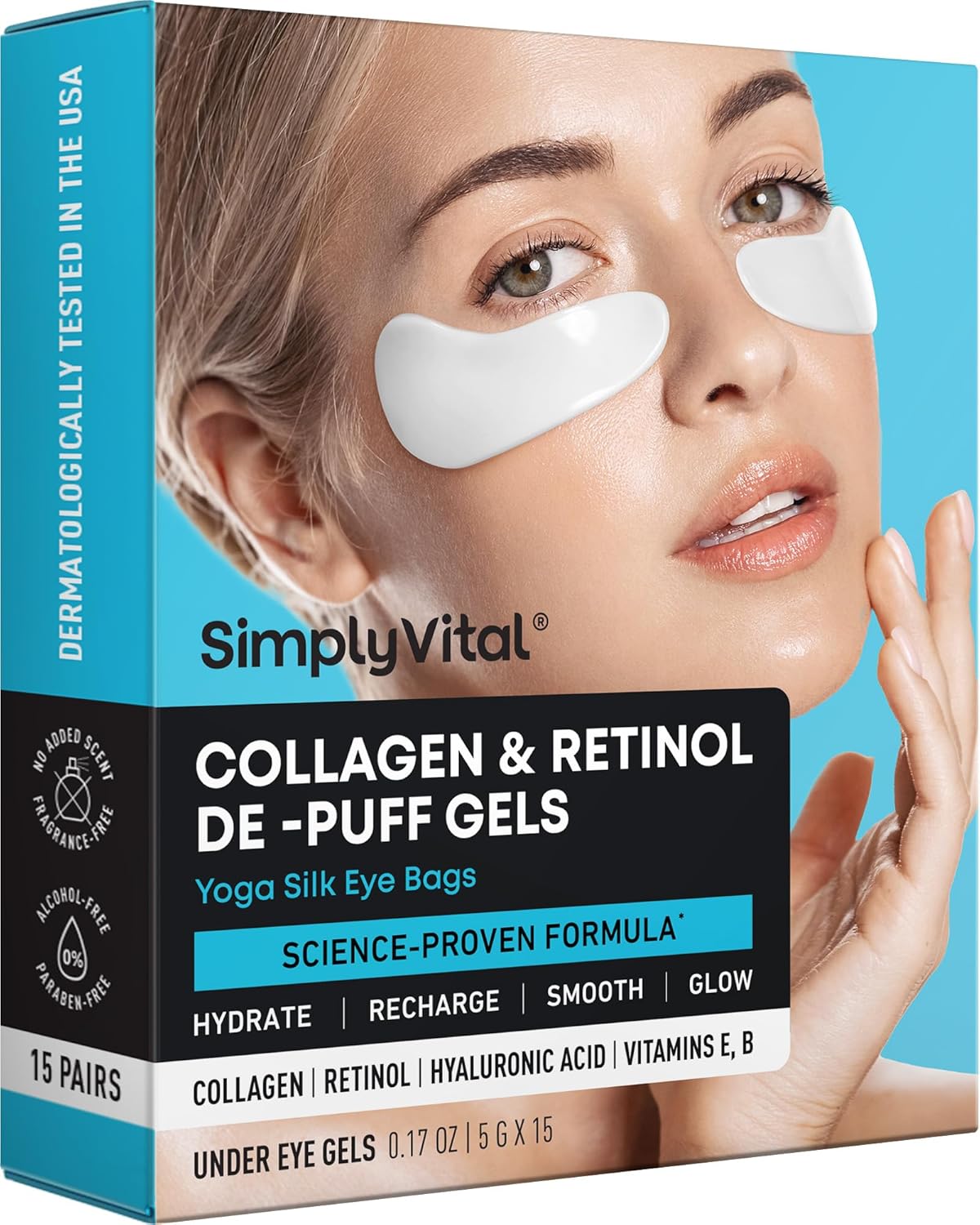 Under Eye Patches for Puffy Eyes and Dark Circles - Cooling Eye Masks with Collagen, Hyaluronic Acid & Retinol - Depuffing Undereye Mask Patches - Parches Para Ojeras - 15 Pairs - Yoga Silk Eye Bags