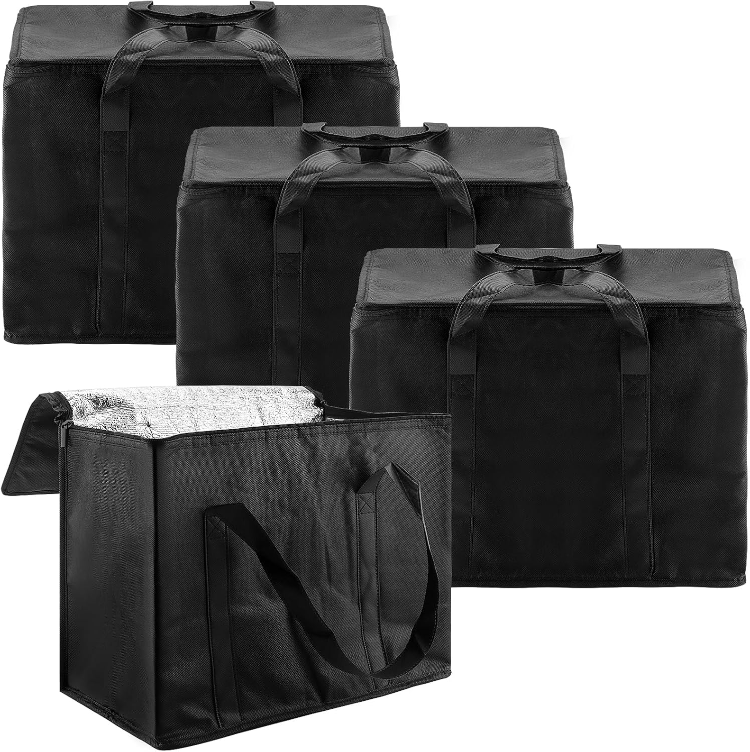 4 Pack 30 L Insulated Bags, 41 x 23 x 33 cm Thermal Insulated Food Delivery Bags with Double Zip, Collapsible Cooler Bags Grocery Shopping Bag for Picnic, Takeaway Delivery, Food Hot or Cold