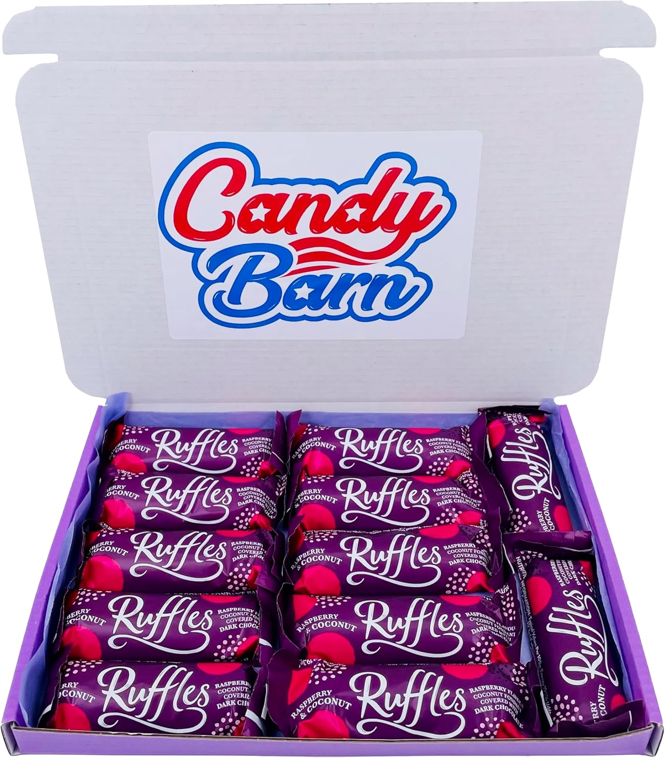 Candy Barn Jamesons Raspberry & Coconut Ruffles Sweets Gift Box Dark Chocolate Hamper Selection 10 x 26g Bars