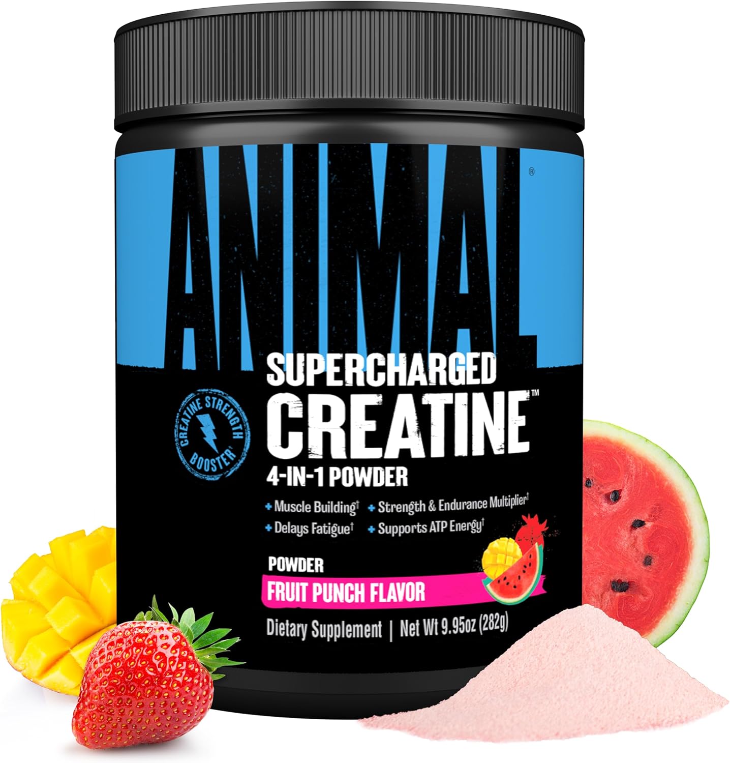 Animal Supercharged Creatine Powder - Flavored Creatine Monohydrate Enhanced with Betaine Anhydrous, PurpleForce & Senactiv, Strength, Endurance, Muscle Recovery for Men and Women – Fruit Punch, 300g