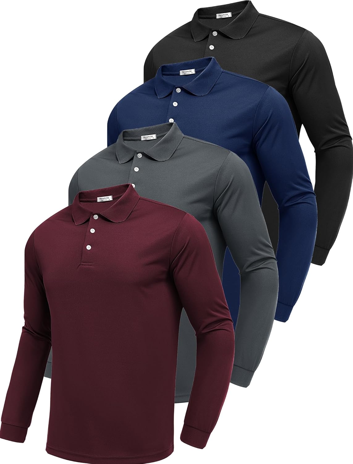 PINSPARK Long Sleeve Polo Shirts for Men Moisture Wicking Golf Shirts Quick Dry Work Hiking Casual Collared Shirt