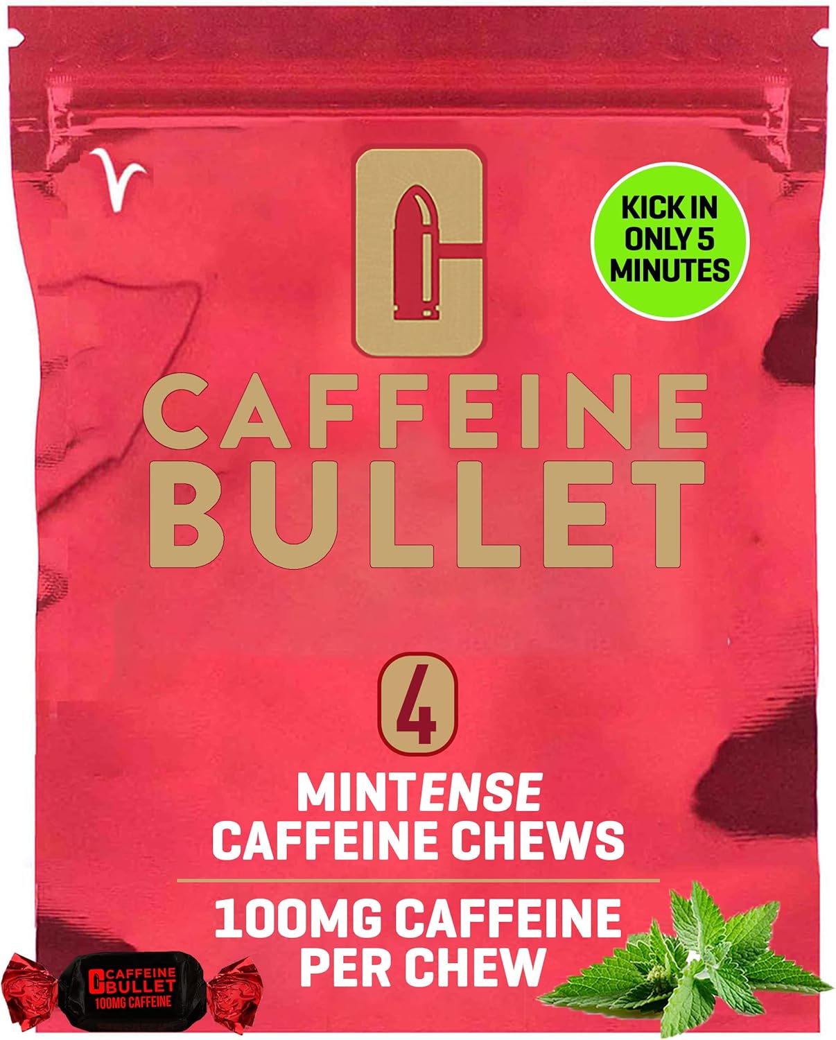 Caffeine Bullet Mint Energy Chews *4 – Faster Kick Than Pills, Gels and Gum. 100mg Caffeine - Sport Science for Running, Cycling, Gaming & A Pre Workout Endurance Boost.