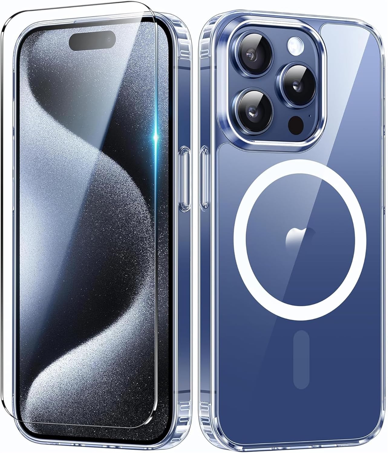 FNTCASE for iPhone 15 Pro Case: Anti-Yellowing Clear Case - Strong Magnetic & Shockproof Military-Grade Drop Protective Transparent Phone Cover