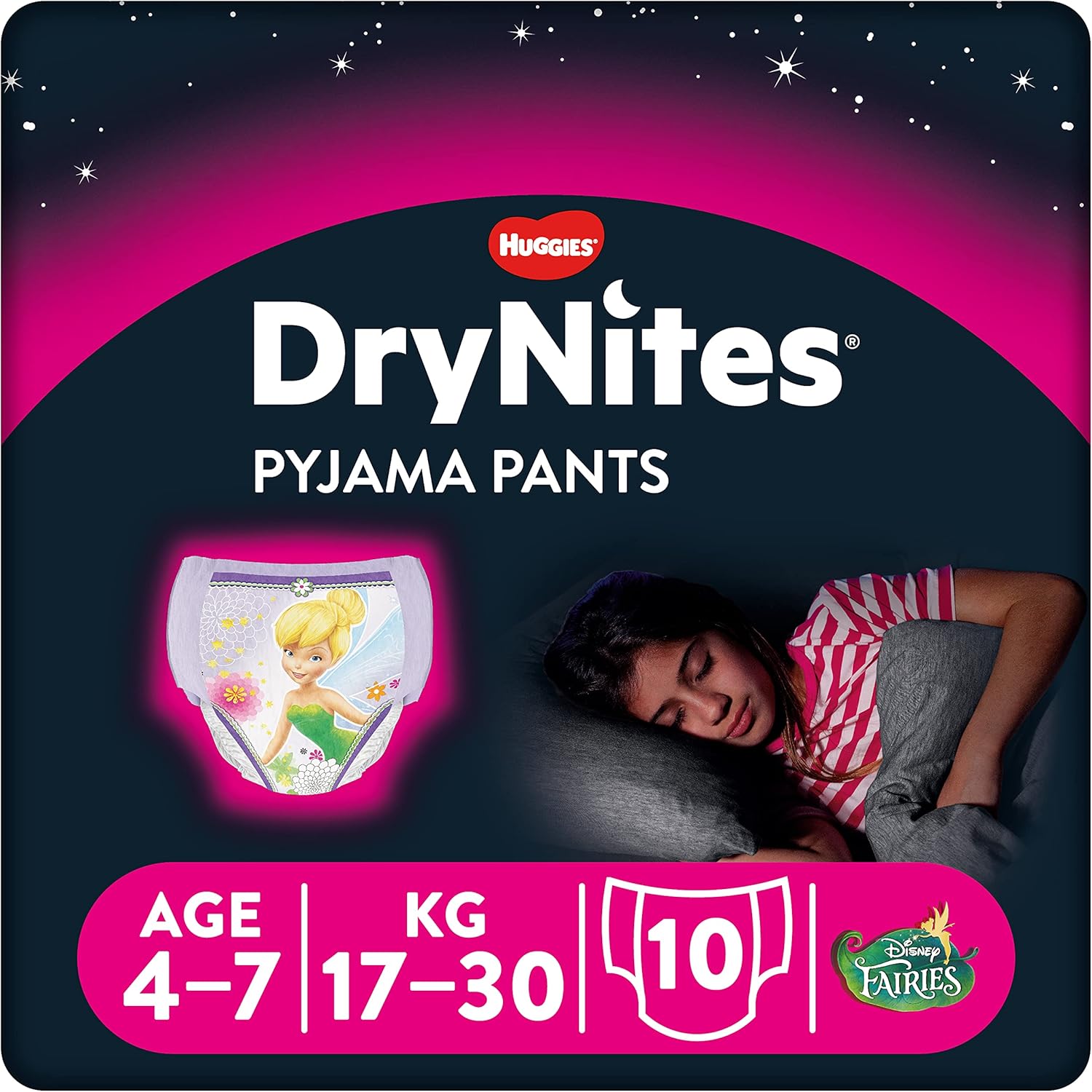 Huggies DryNites Girls’ Pyjama Pants 4-7 Years, Pack of 10